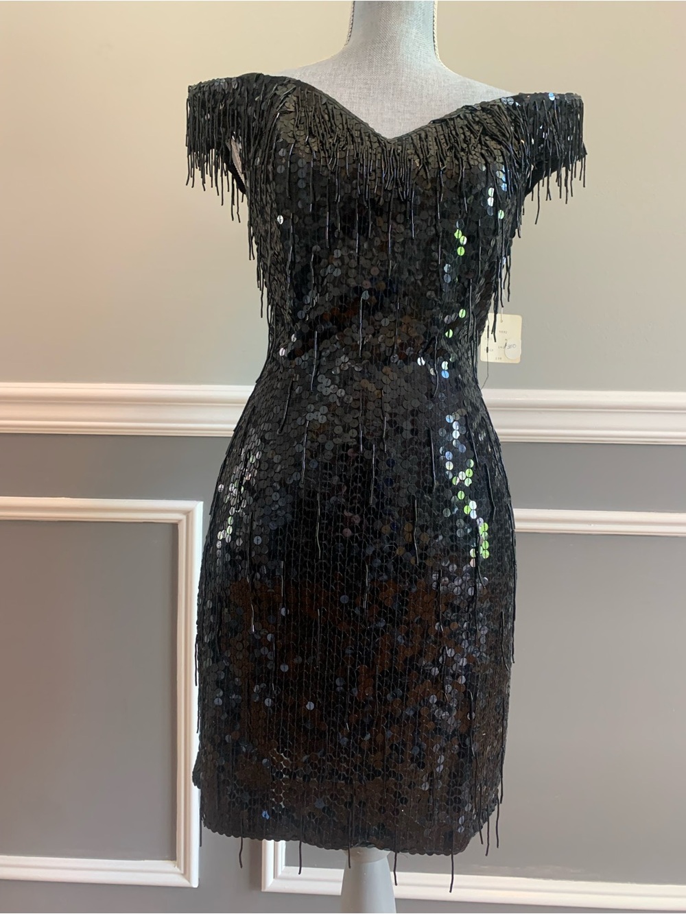 Vintage Black Beaded Dress All Over Fringe Women’s Size Medium NEW